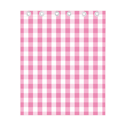 Pink And White Check Pattern Print Curtain