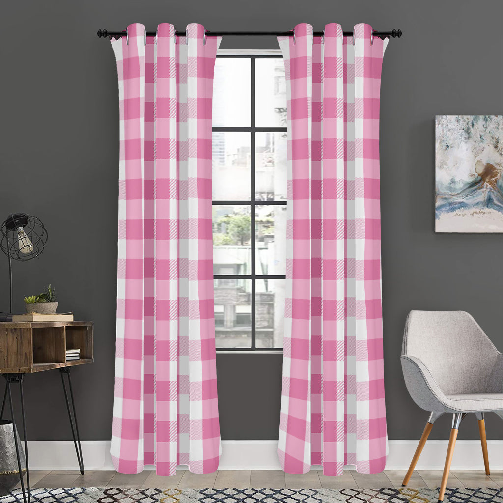 Pink And White Check Pattern Print Curtain