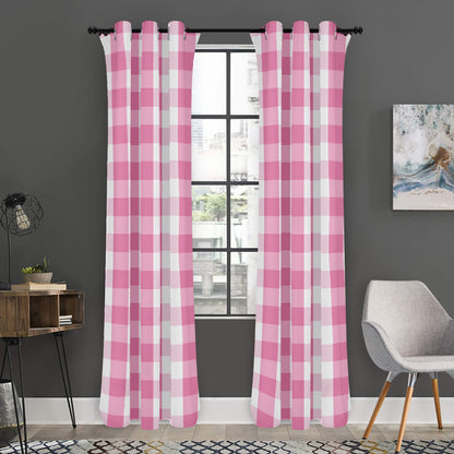 Pink And White Check Pattern Print Curtain