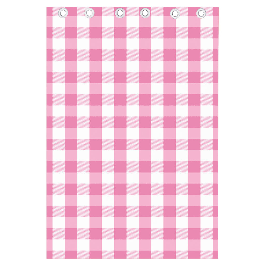 Pink And White Check Pattern Print Curtain