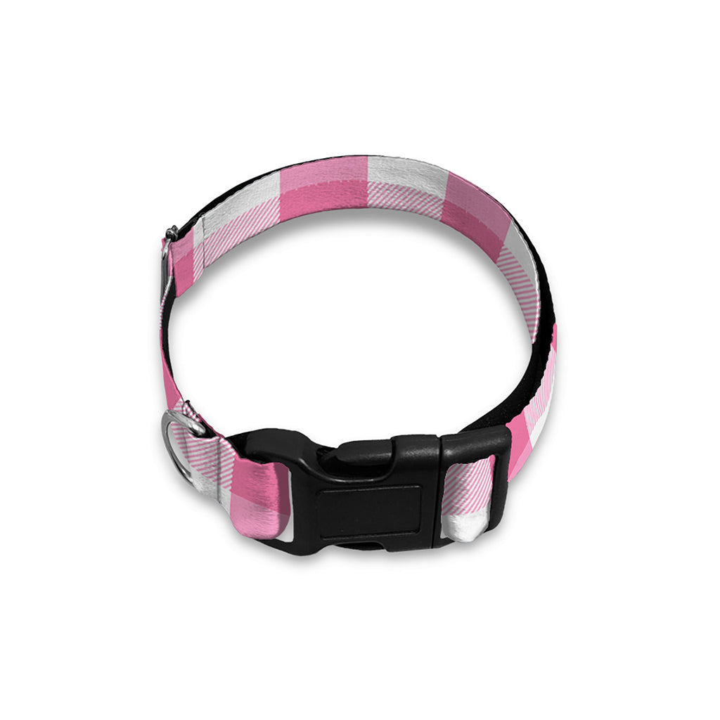 Pink And White Check Pattern Print Dog Collar
