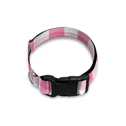 Pink And White Check Pattern Print Dog Collar