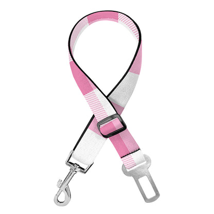 Pink And White Check Pattern Print Dog Seat Belt