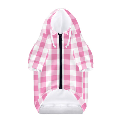 Pink And White Check Pattern Print Dog Zip Up Hoodie
