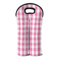 Pink And White Check Pattern Print Double Neoprene Wine Tote
