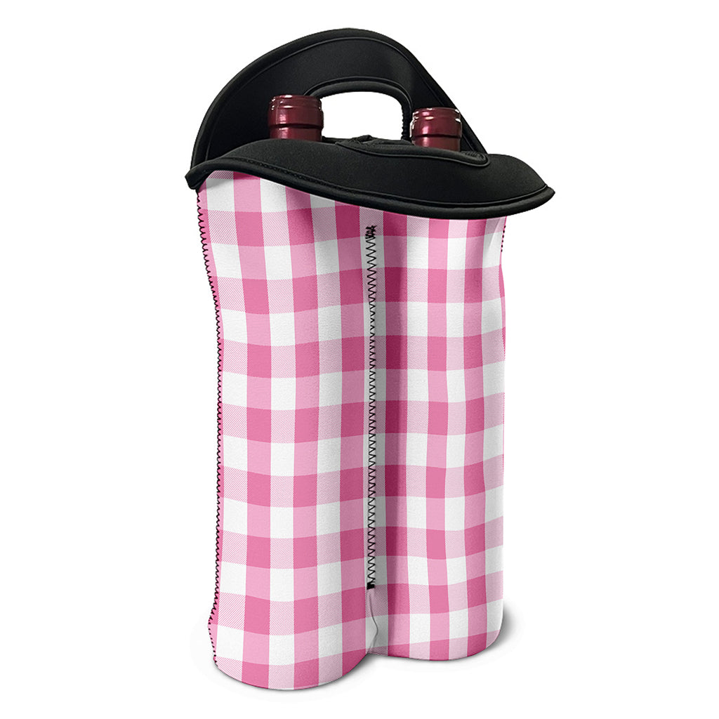 Pink And White Check Pattern Print Double Neoprene Wine Tote