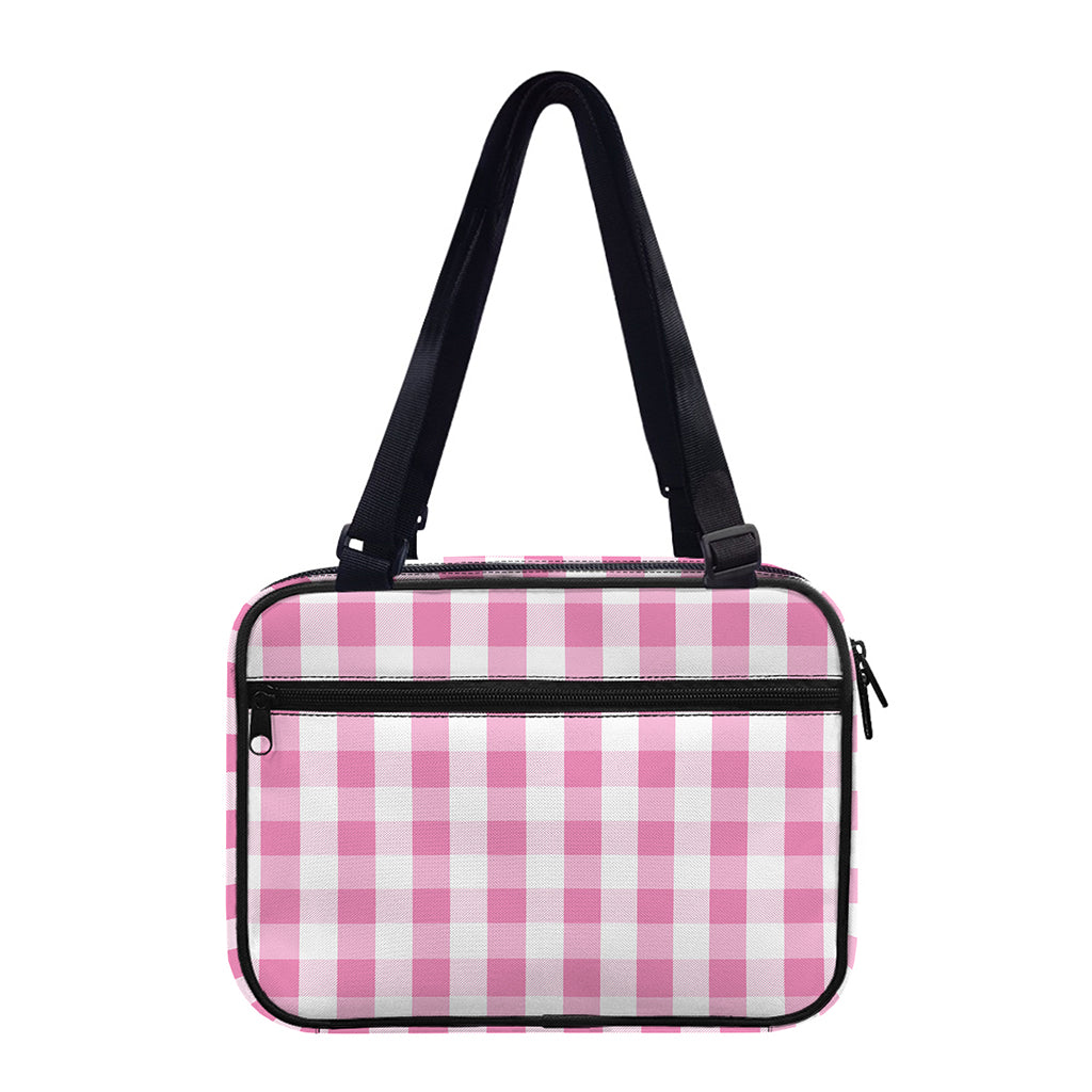 Pink And White Check Pattern Print Double Strap Bible Bag