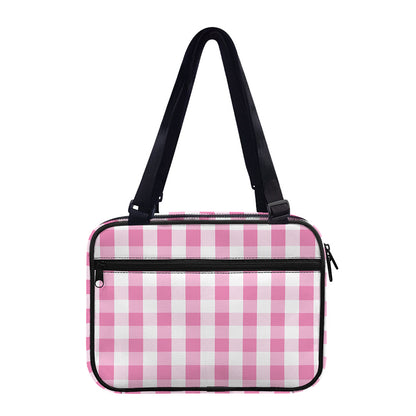 Pink And White Check Pattern Print Double Strap Bible Bag