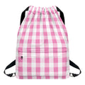 Pink And White Check Pattern Print Drawstring Backpack