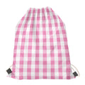 Pink And White Check Pattern Print Drawstring Bag