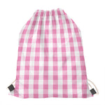 Pink And White Check Pattern Print Drawstring Bag