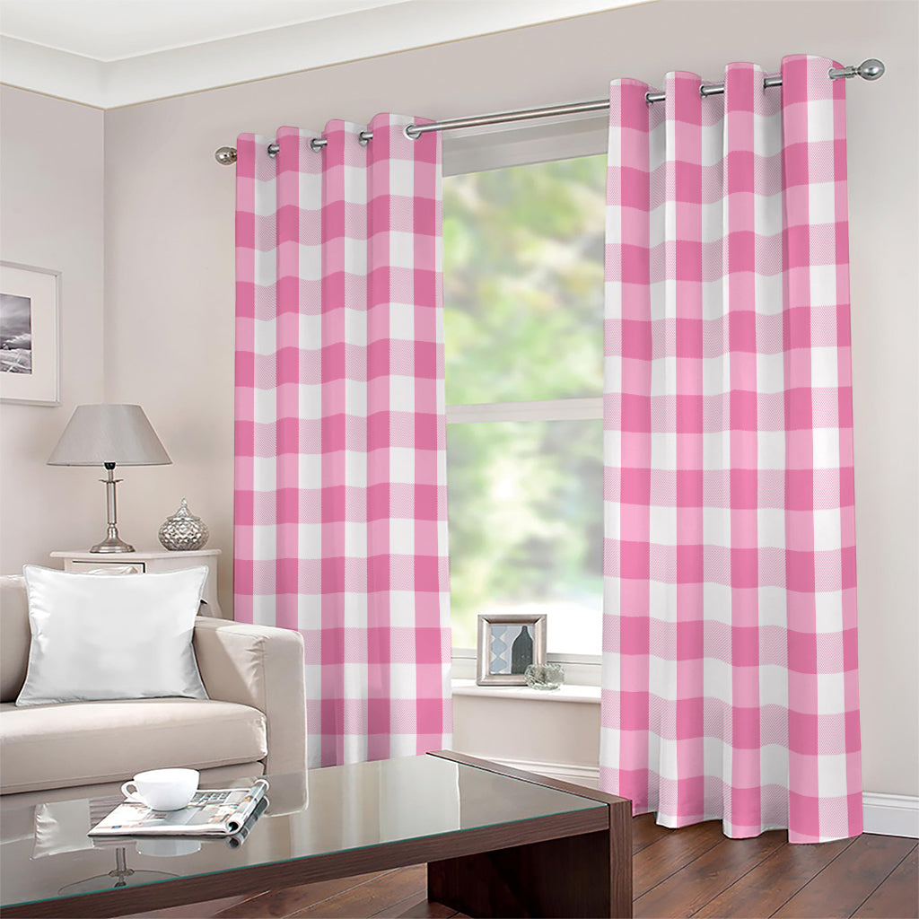 Pink And White Check Pattern Print Extra Wide Grommet Curtains