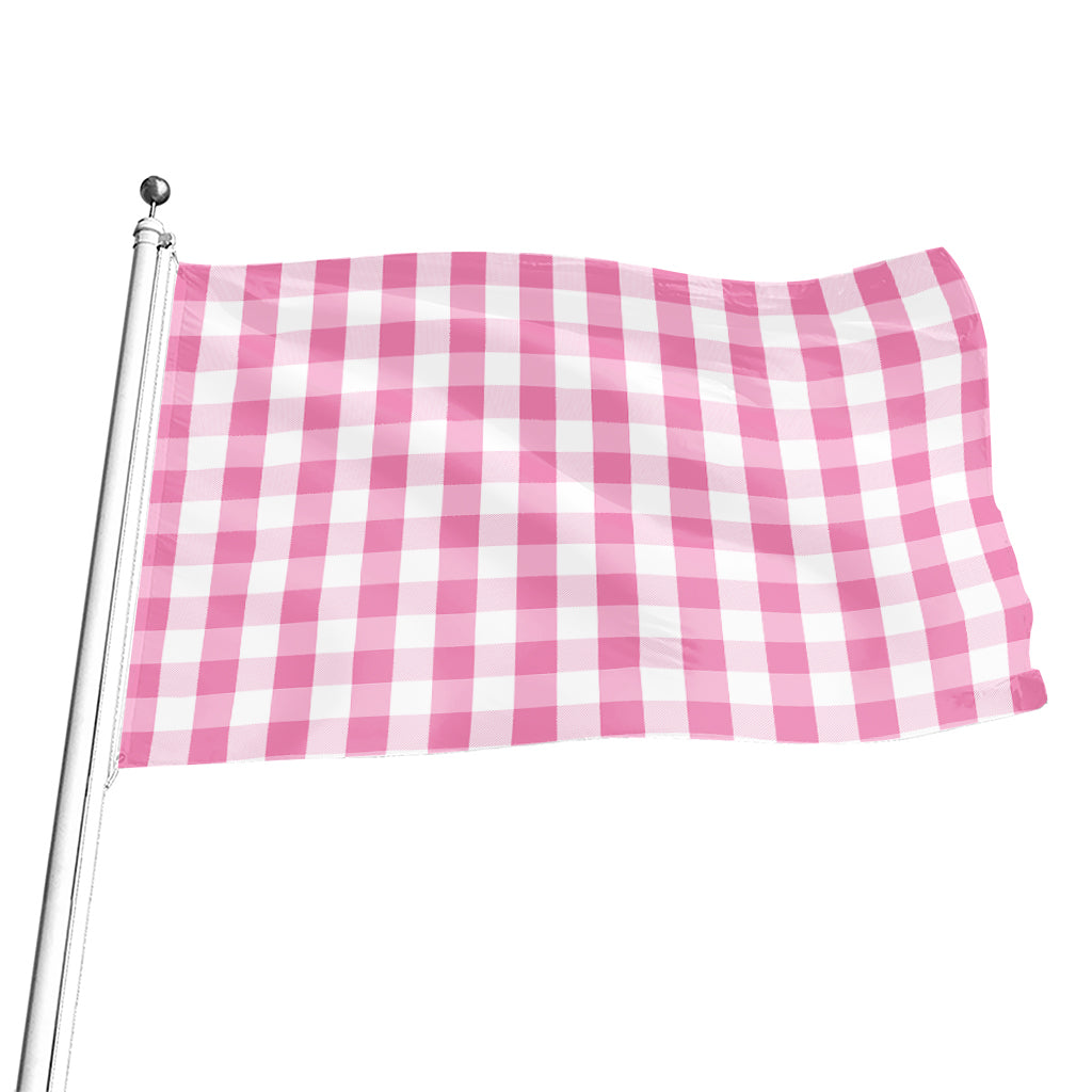 Pink And White Check Pattern Print Flag