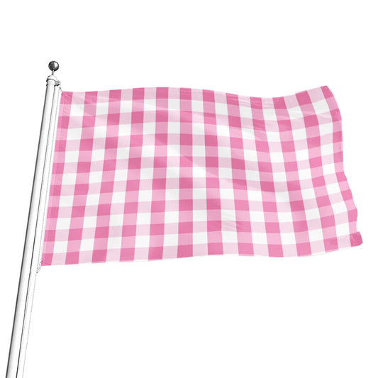 Pink And White Check Pattern Print Flag