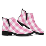 Pink And White Check Pattern Print Flat Ankle Boots