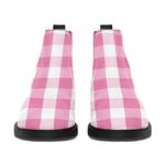 Pink And White Check Pattern Print Flat Ankle Boots