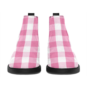 Pink And White Check Pattern Print Flat Ankle Boots