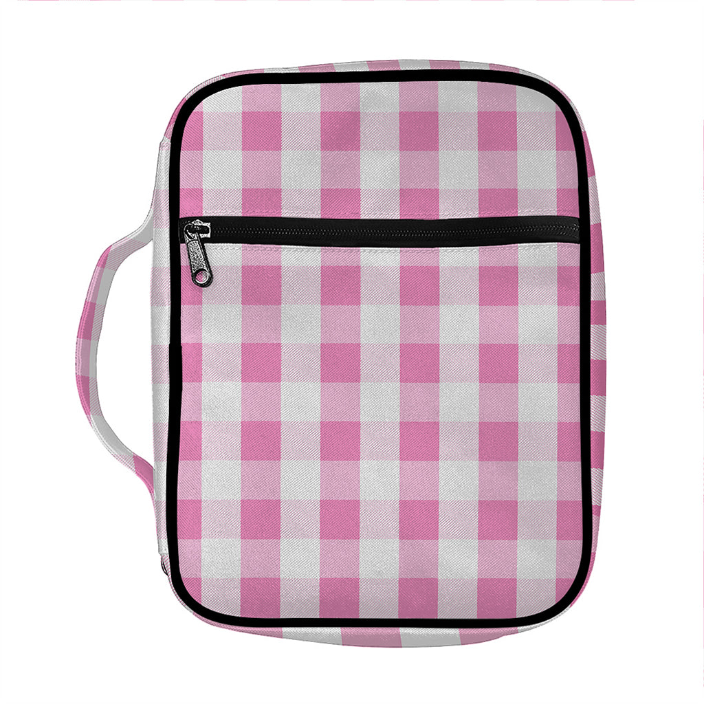 Pink And White Check Pattern Print Front Pocket Bible Bag