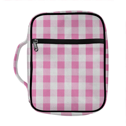 Pink And White Check Pattern Print Front Pocket Bible Bag