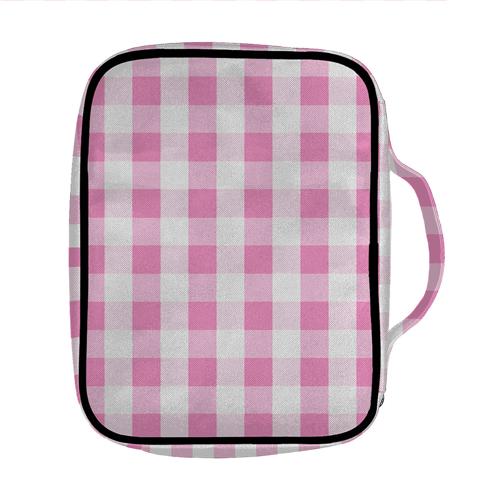 Pink And White Check Pattern Print Front Pocket Bible Bag