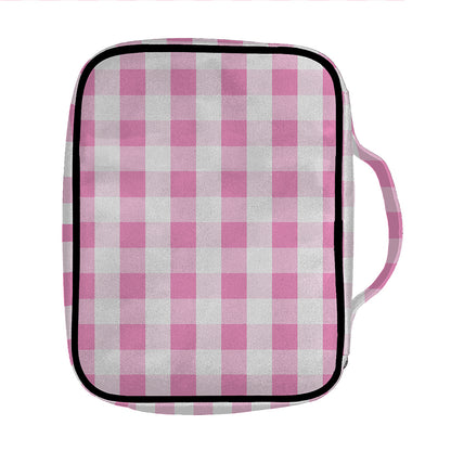 Pink And White Check Pattern Print Front Pocket Bible Bag