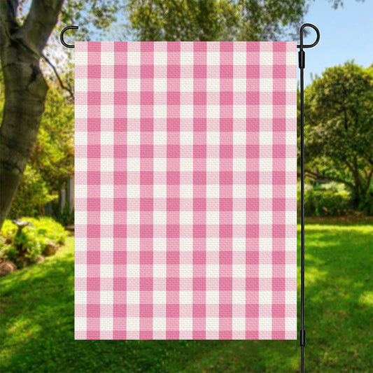 Pink And White Check Pattern Print Garden Flag