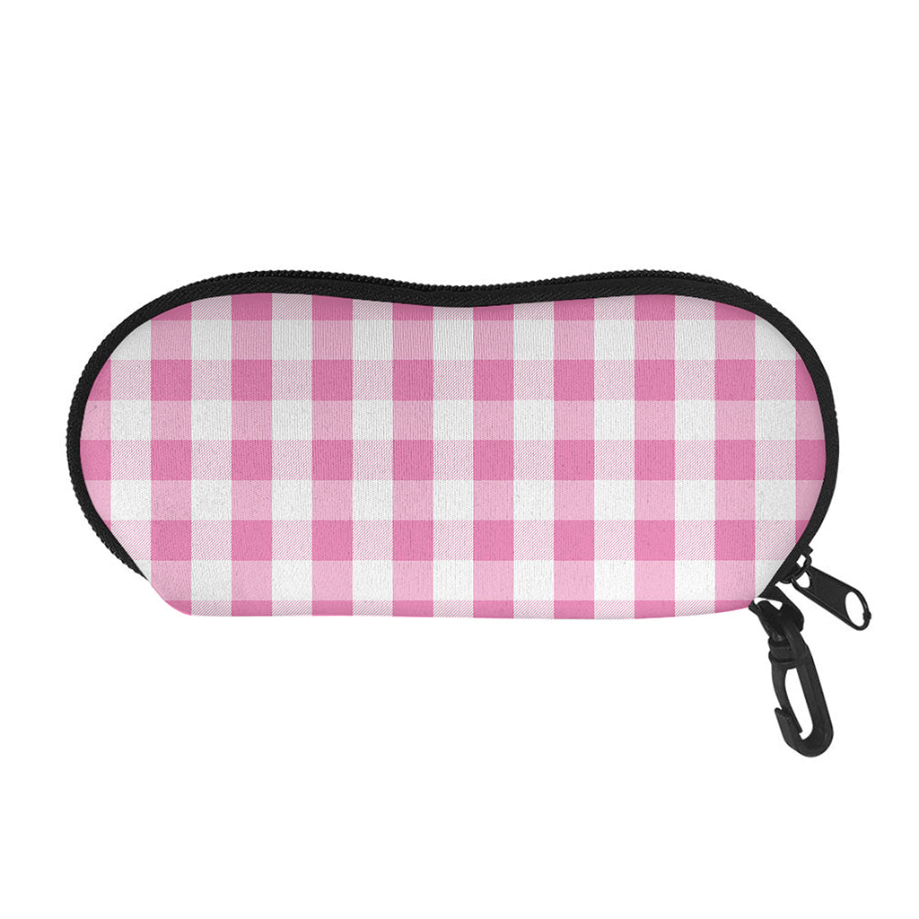 Pink And White Check Pattern Print Glasses Case