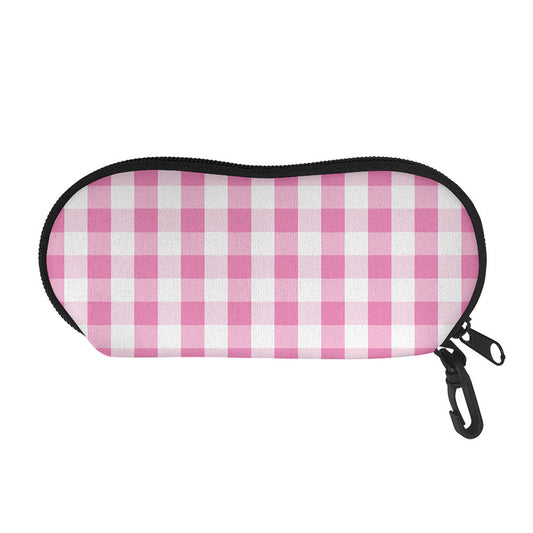 Pink And White Check Pattern Print Glasses Case