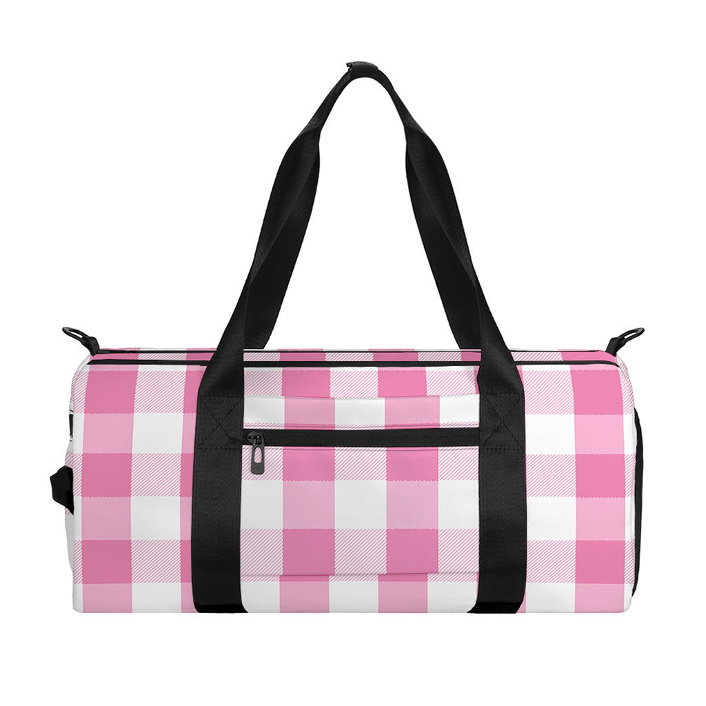 Pink And White Check Pattern Print Gym Bag