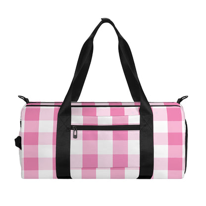 Pink And White Check Pattern Print Gym Bag