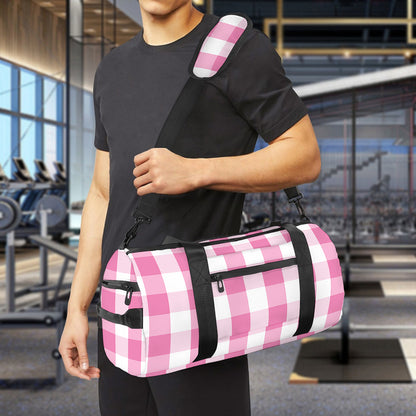 Pink And White Check Pattern Print Gym Bag