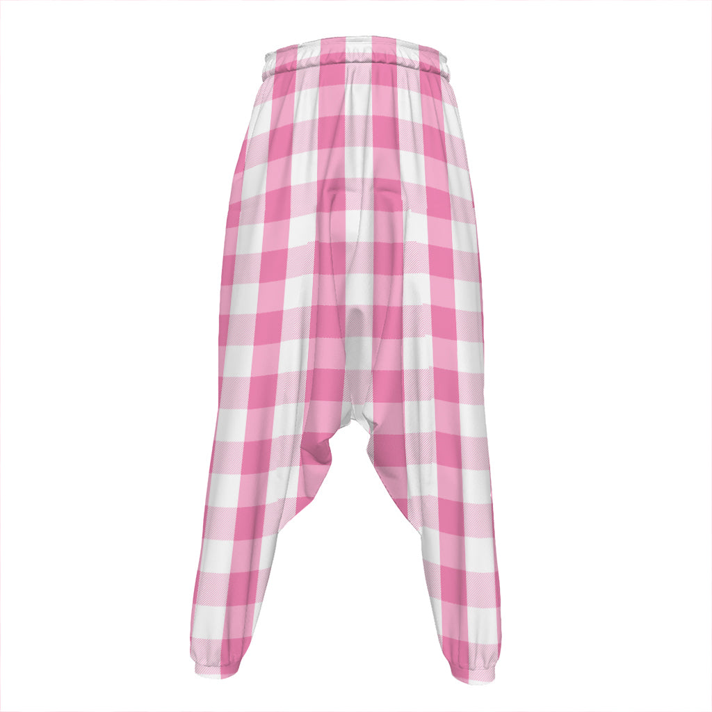 Pink And White Check Pattern Print Hammer Pants