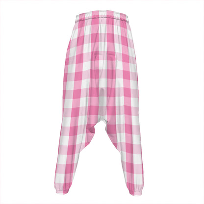 Pink And White Check Pattern Print Hammer Pants