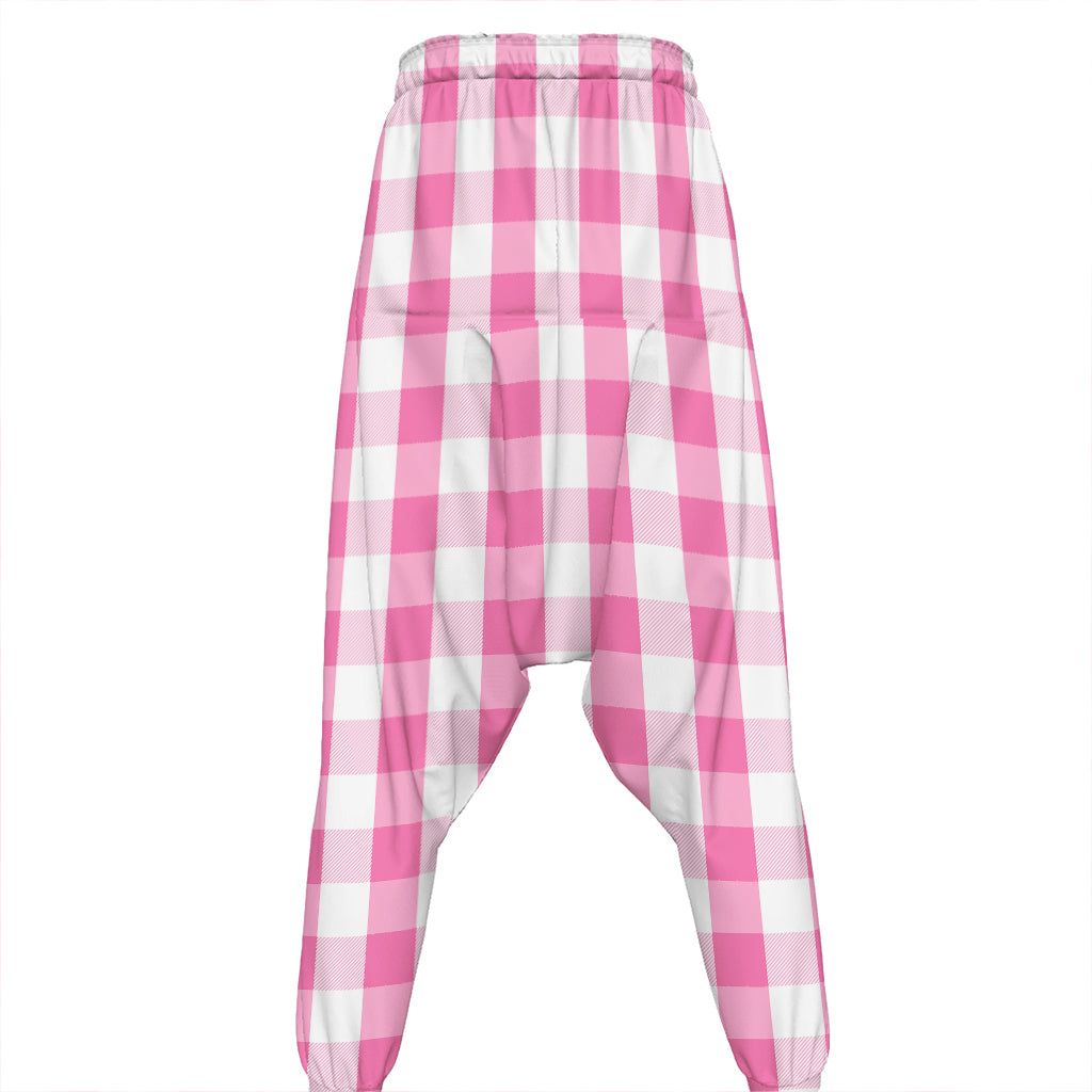 Pink And White Check Pattern Print Hammer Pants
