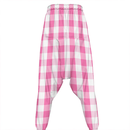 Pink And White Check Pattern Print Hammer Pants