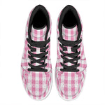 Pink And White Check Pattern Print High Top Leather Sneakers