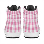 Pink And White Check Pattern Print High Top Leather Sneakers