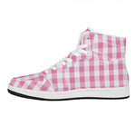 Pink And White Check Pattern Print High Top Leather Sneakers