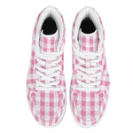 Pink And White Check Pattern Print High Top Leather Sneakers