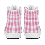 Pink And White Check Pattern Print High Top Leather Sneakers