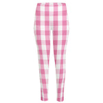 Pink And White Check Pattern Print High-Waisted Pocket Leggings