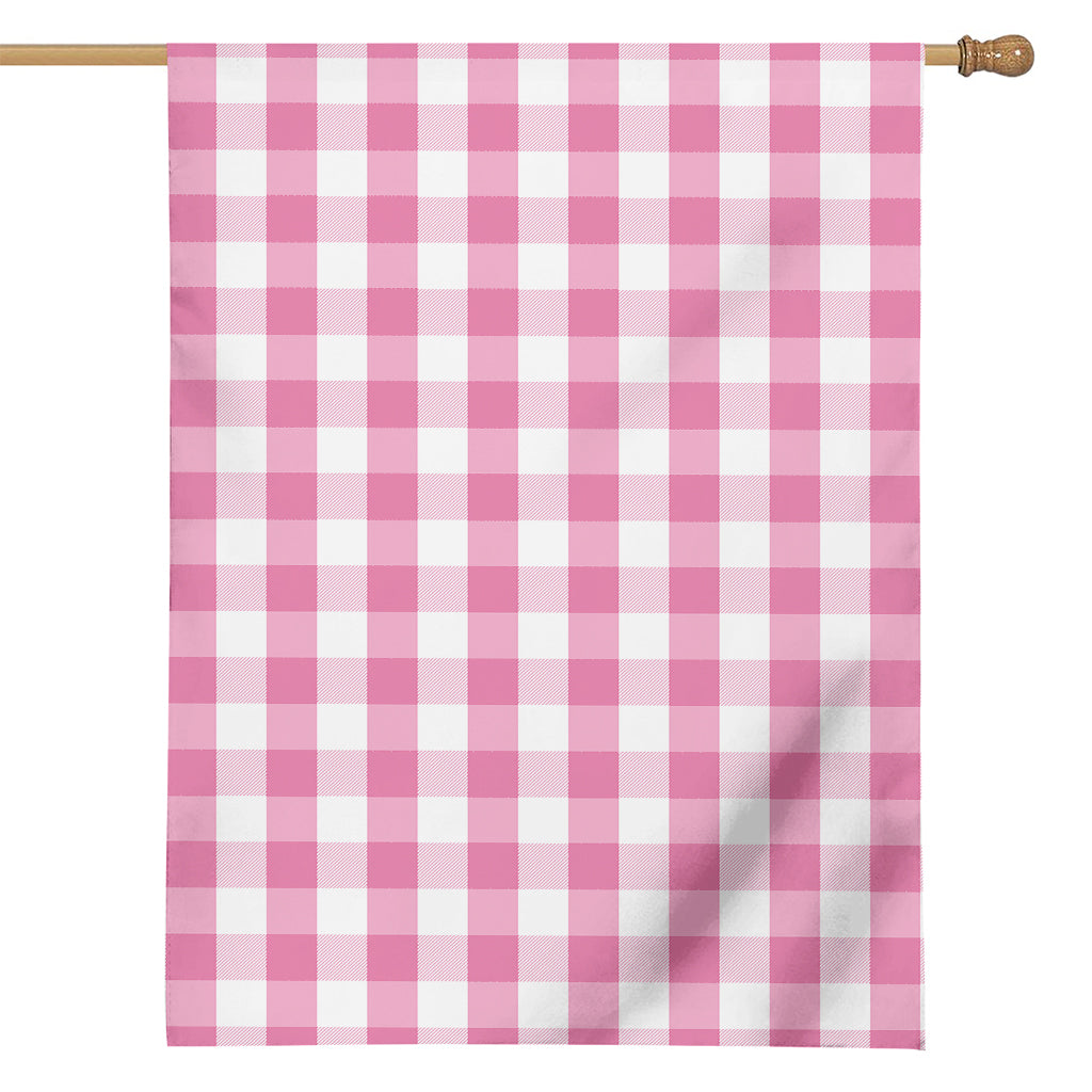 Pink And White Check Pattern Print House Flag