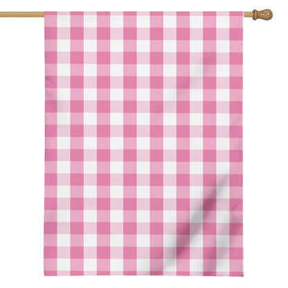Pink And White Check Pattern Print House Flag