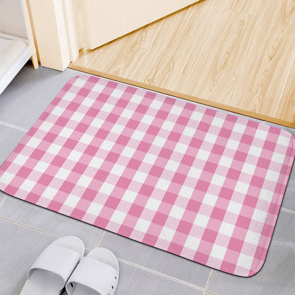Pink And White Check Pattern Print Indoor Door Mat