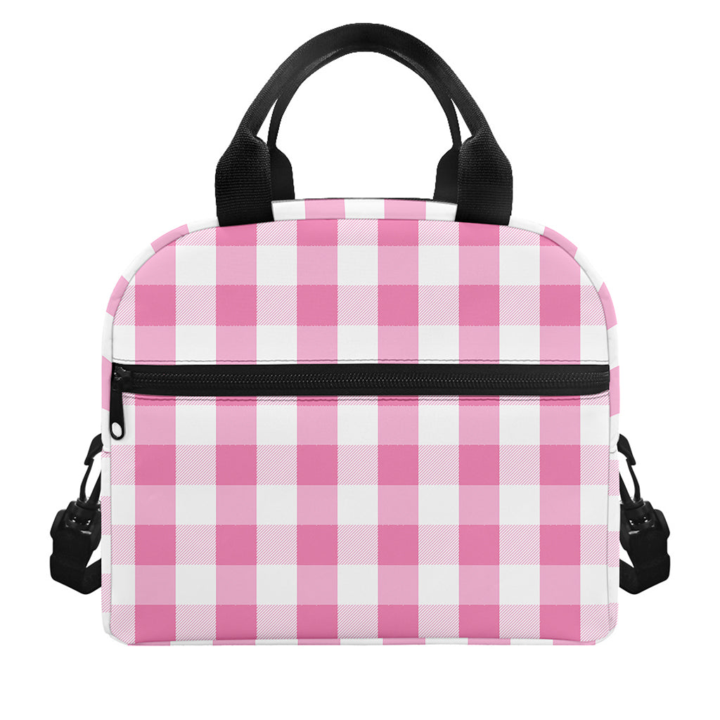 Pink And White Check Pattern Print Insulated Lunch Bag