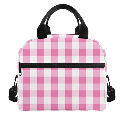 Pink And White Check Pattern Print Insulated Lunch Bag