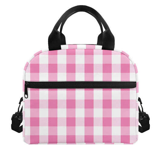 Pink And White Check Pattern Print Insulated Lunch Bag