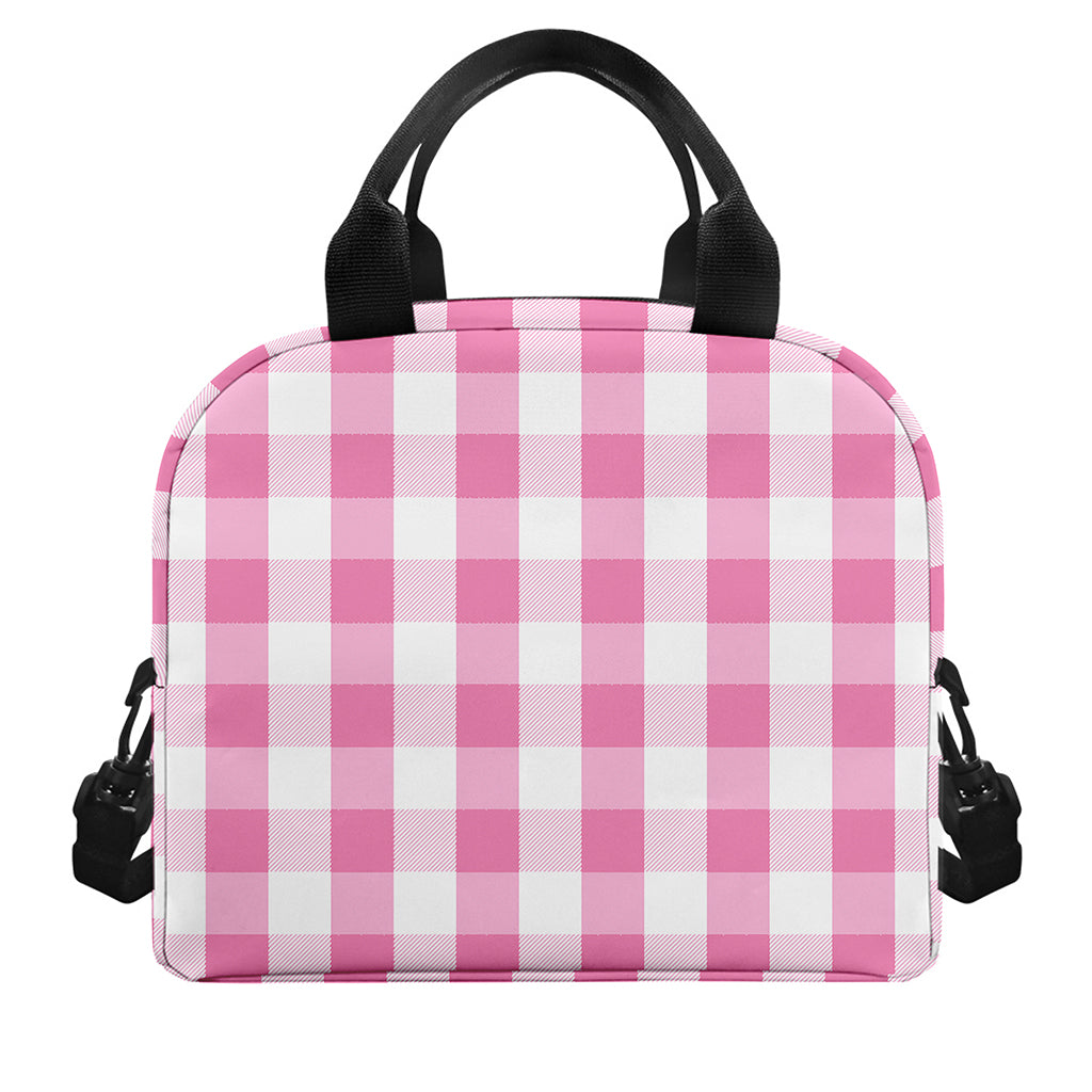 Pink And White Check Pattern Print Insulated Lunch Bag