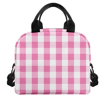 Pink And White Check Pattern Print Insulated Lunch Bag