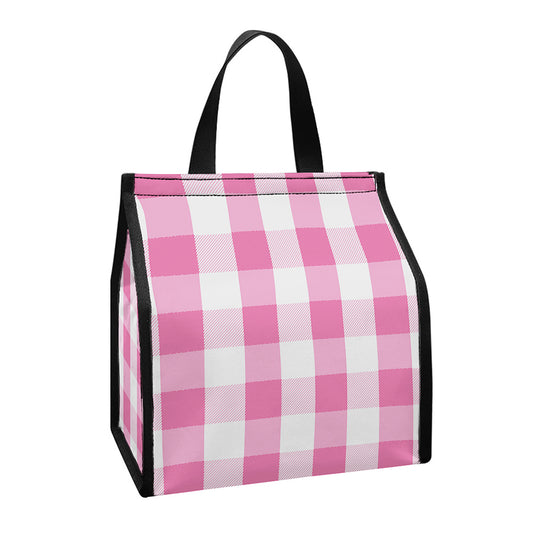 Pink And White Check Pattern Print Insulated Lunch Tote